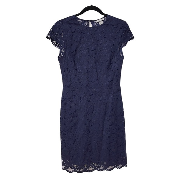 H&M Dresses & Skirts - New!! H&M Short Sleeve Lace Midi Dark Blue Dress Size 6